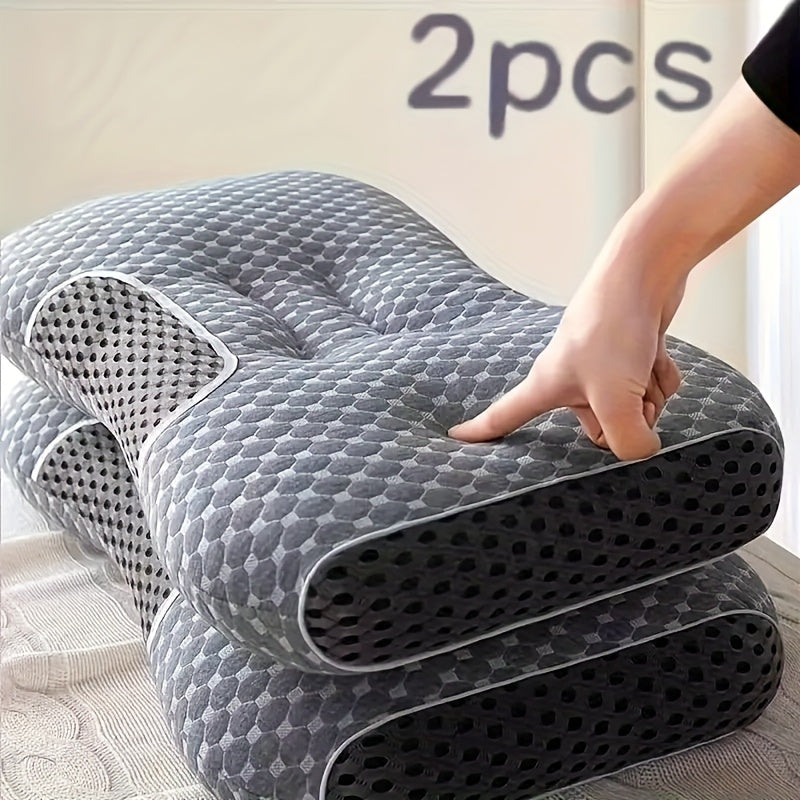 2pcs Modern Pillow with SP Neck Support, Breathable Moisture-Wicking Sweat, Polyester Fiber Cover And 100 Polyester Fiber Filling, Machine Washable, Zipper All-Season Multi-Purpose Bedding for Any Sleeping Position